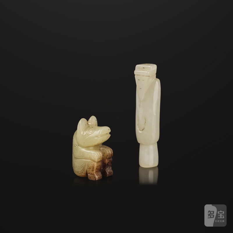 仿漢白玉人像及青玉熊 | DEUX GROUPES EN JADE BLANC ET CELADON SCULPTÉ - 图11